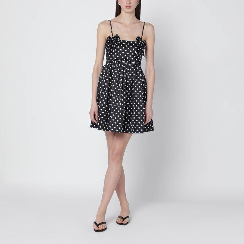black satin mini dress with polka dots by Selfnex