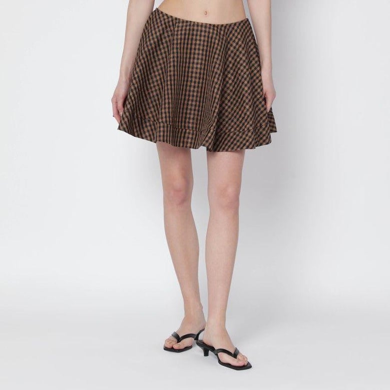 brown/black gingham flared mini skirt by Selfnex