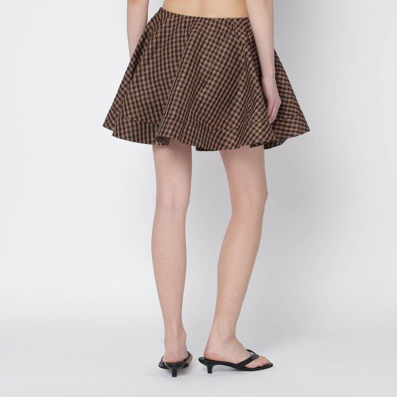 brown/black gingham flared mini skirt by Selfnex