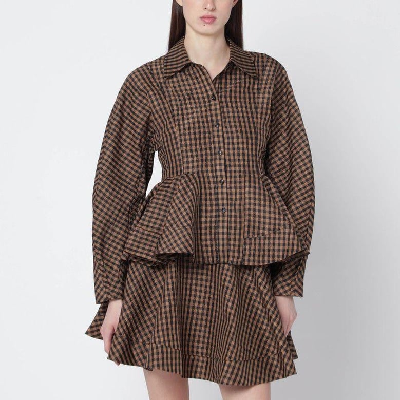 brown/black gingham peplum shirt by Selfnex