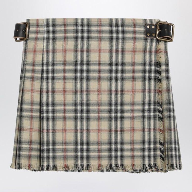 beige wool mini kilt with check pattern by Selfnex