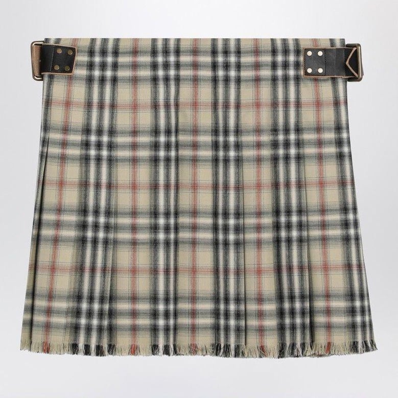 beige wool mini kilt with check pattern by Selfnex