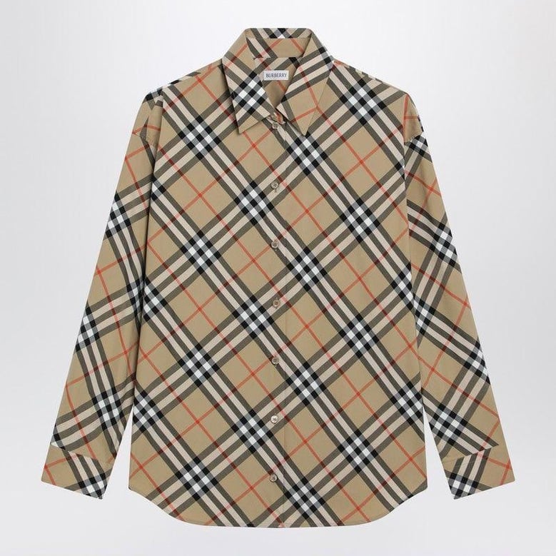 beige shirt with check pattern by Selfnex