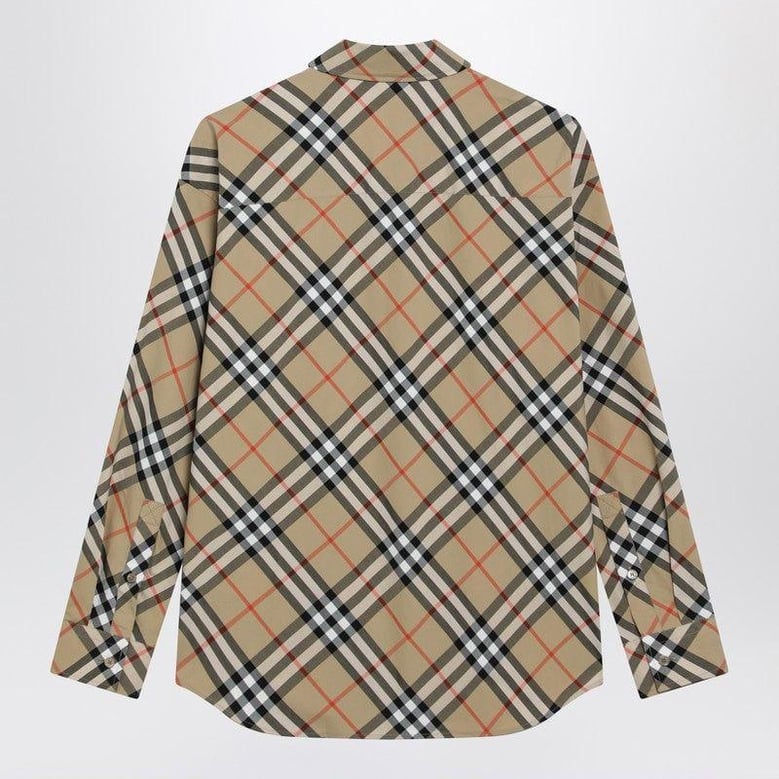 beige shirt with check pattern by Selfnex