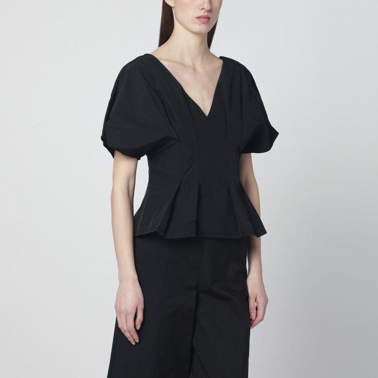 rozen black cotton faille top by Selfnex