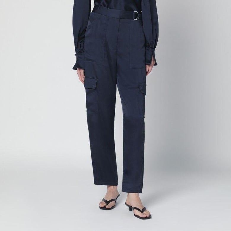 carolina trousers in midnight blue shiny satin by Selfnex