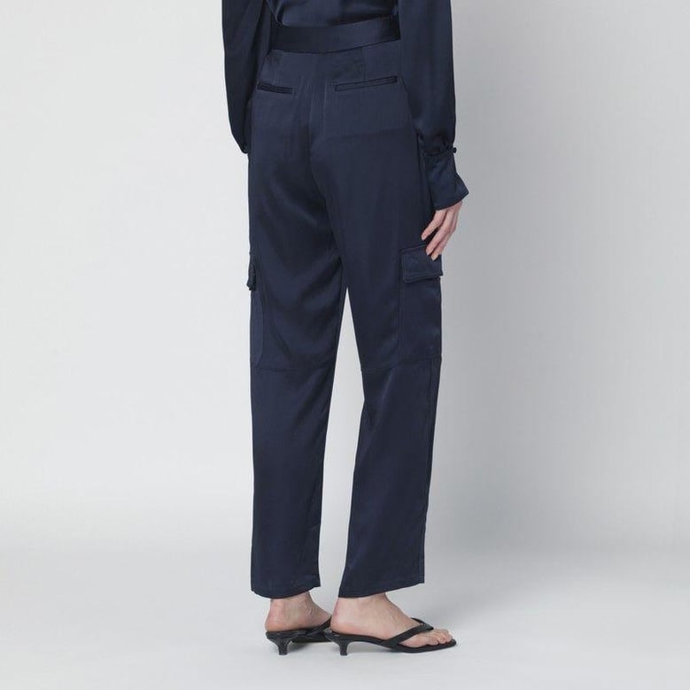 carolina trousers in midnight blue shiny satin by Selfnex