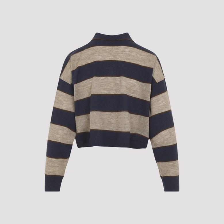sparkling stripes cropped polo shirt in virgin wool cashmere and linen knit by Selfnex