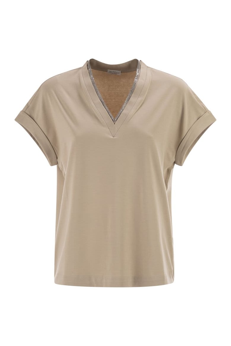 stretch cotton jersey t-shirt with precious neckline by Selfnex