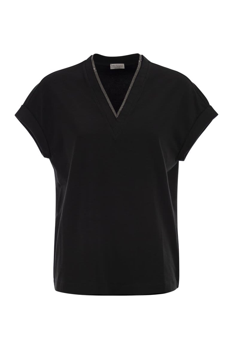 stretch cotton jersey t-shirt with precious neckline by Selfnex