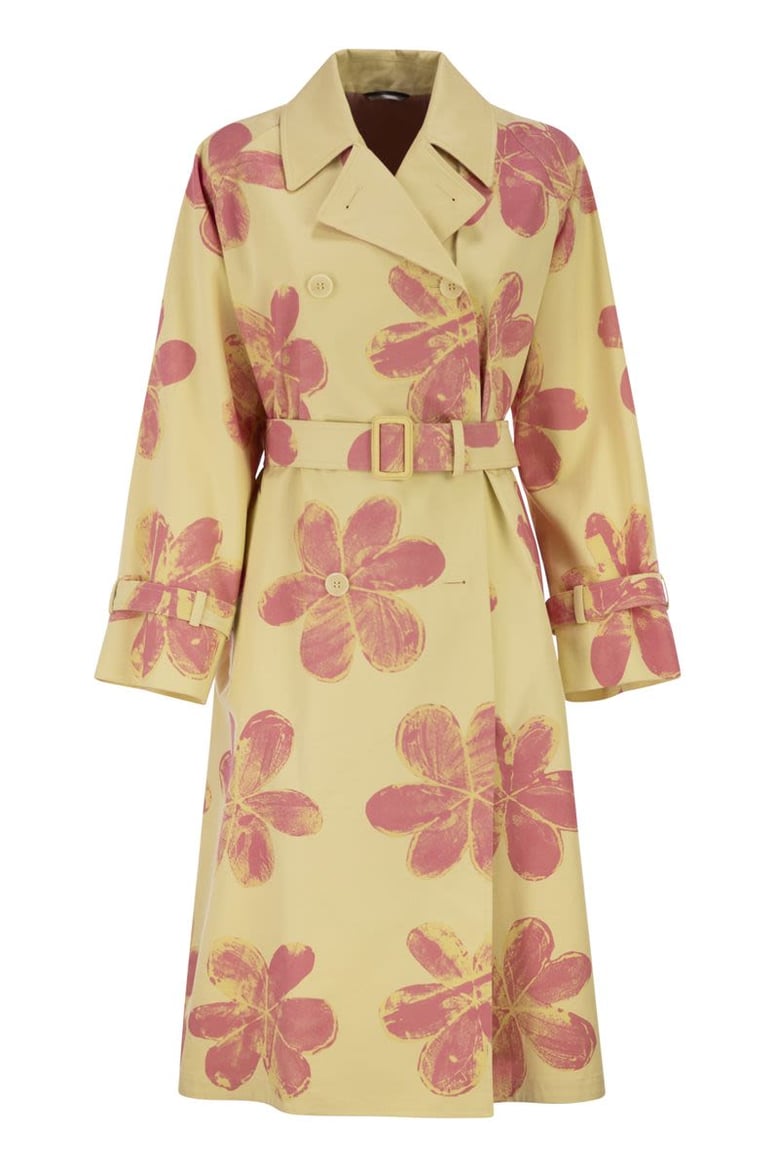 wksradioso - water-repellent gabardine trench coat with flowers by Selfnex