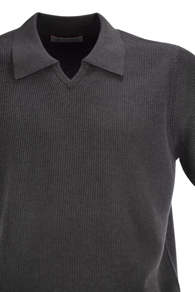 cotton rib knit polo shirt by Selfnex
