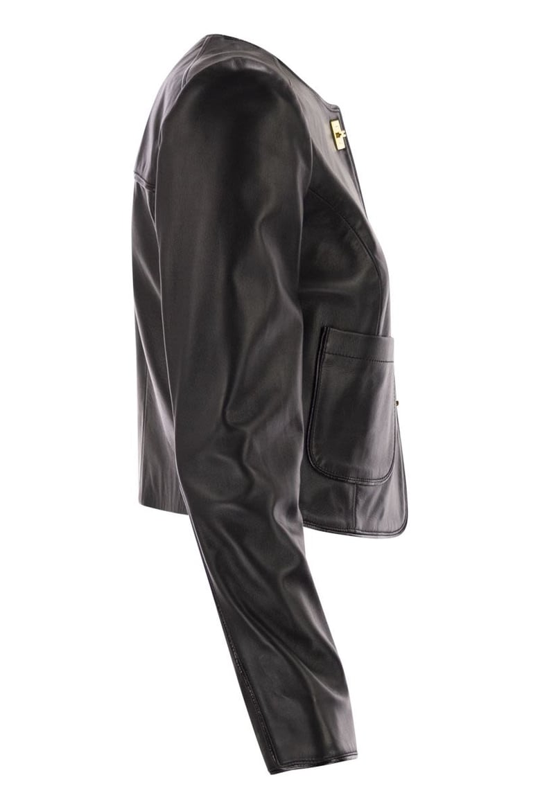 leather jacket with vinyl details by Selfnex