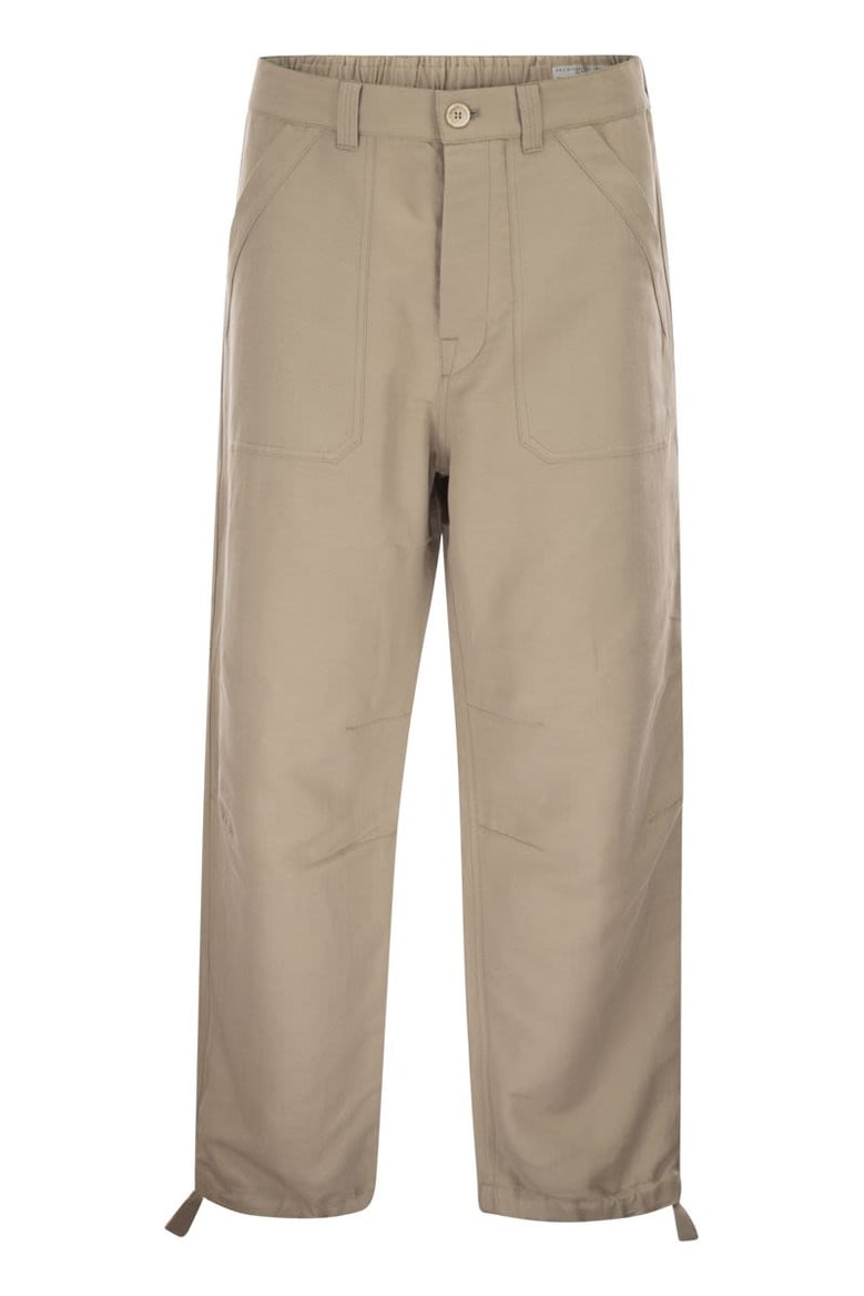cotton and linen drill trousers with patch pockets and drawstring by Selfnex