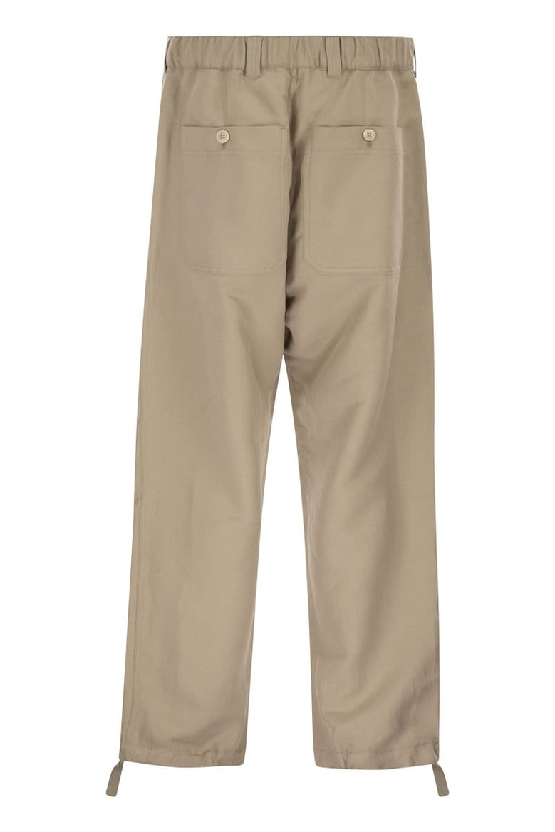 cotton and linen drill trousers with patch pockets and drawstring by Selfnex