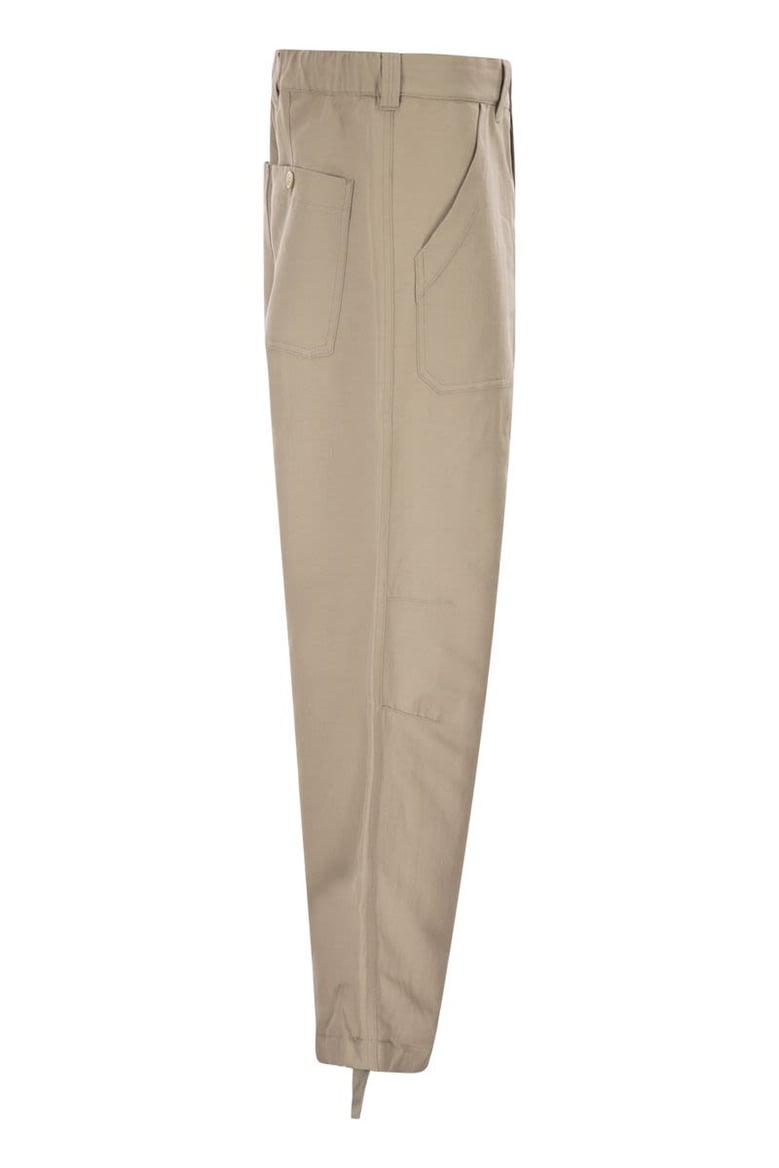 cotton and linen drill trousers with patch pockets and drawstring by Selfnex