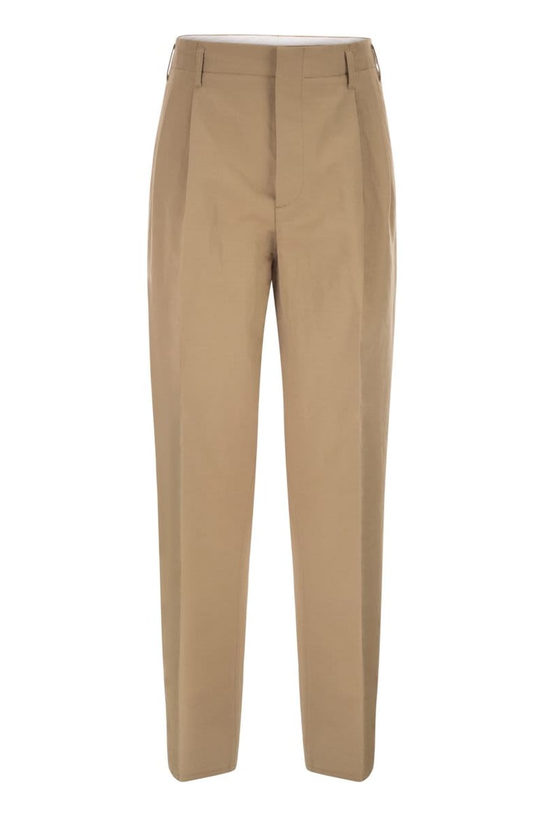tailored trousers in cotton and linen with pleats by Selfnex
