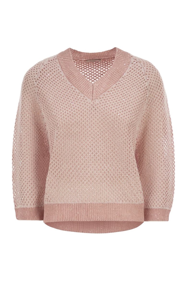 v-neck mesh top in linen and cotton by Selfnex