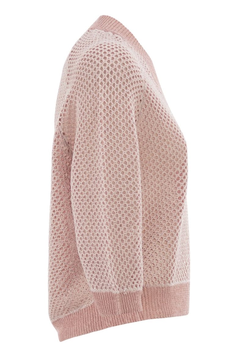 v-neck mesh top in linen and cotton by Selfnex