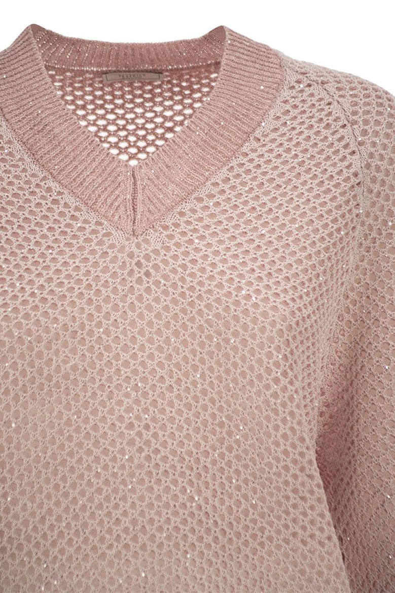 v-neck mesh top in linen and cotton by Selfnex