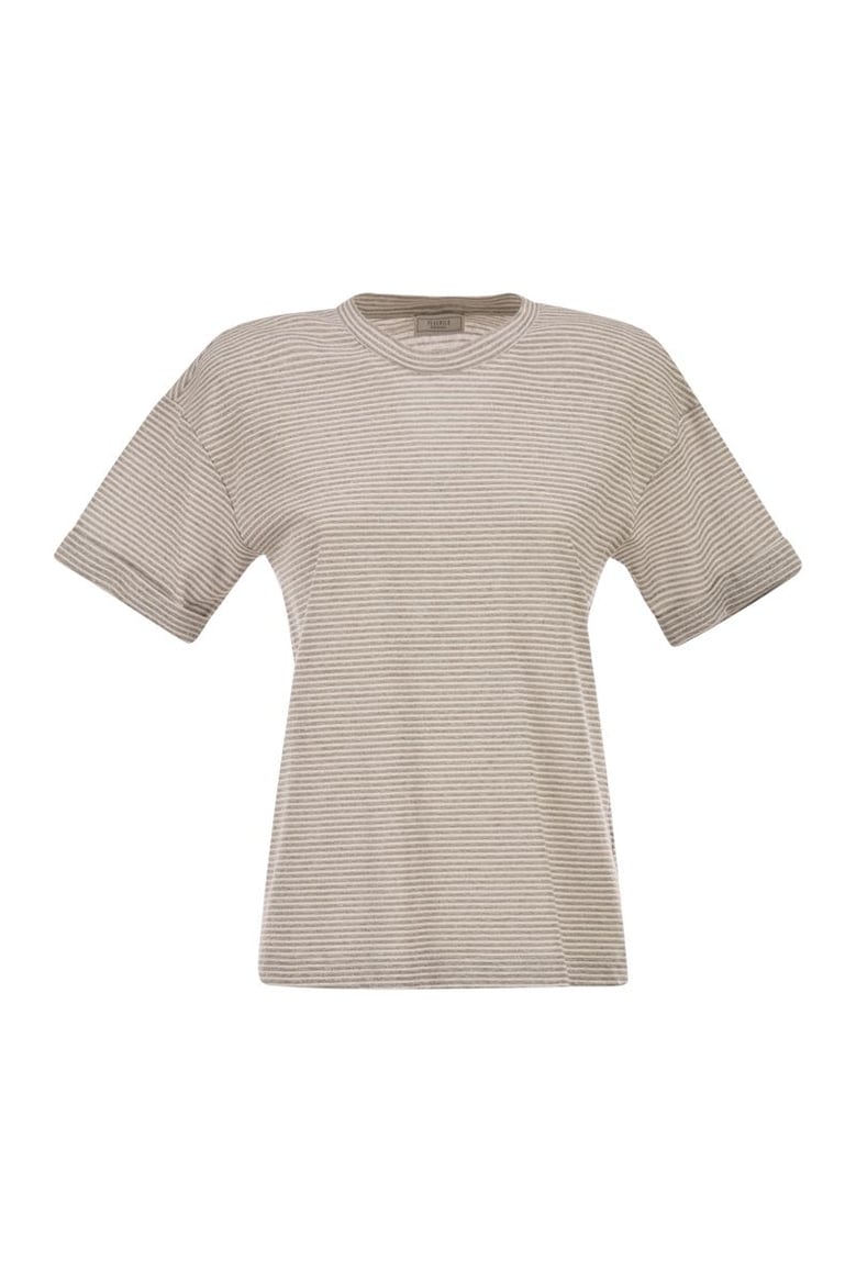 striped linen and cotton t-shirt with luminous yarns by Selfnex