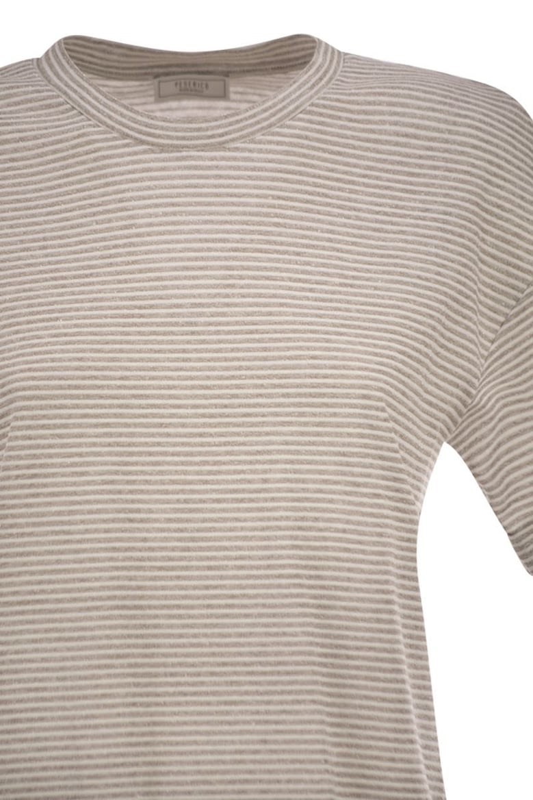 striped linen and cotton t-shirt with luminous yarns by Selfnex