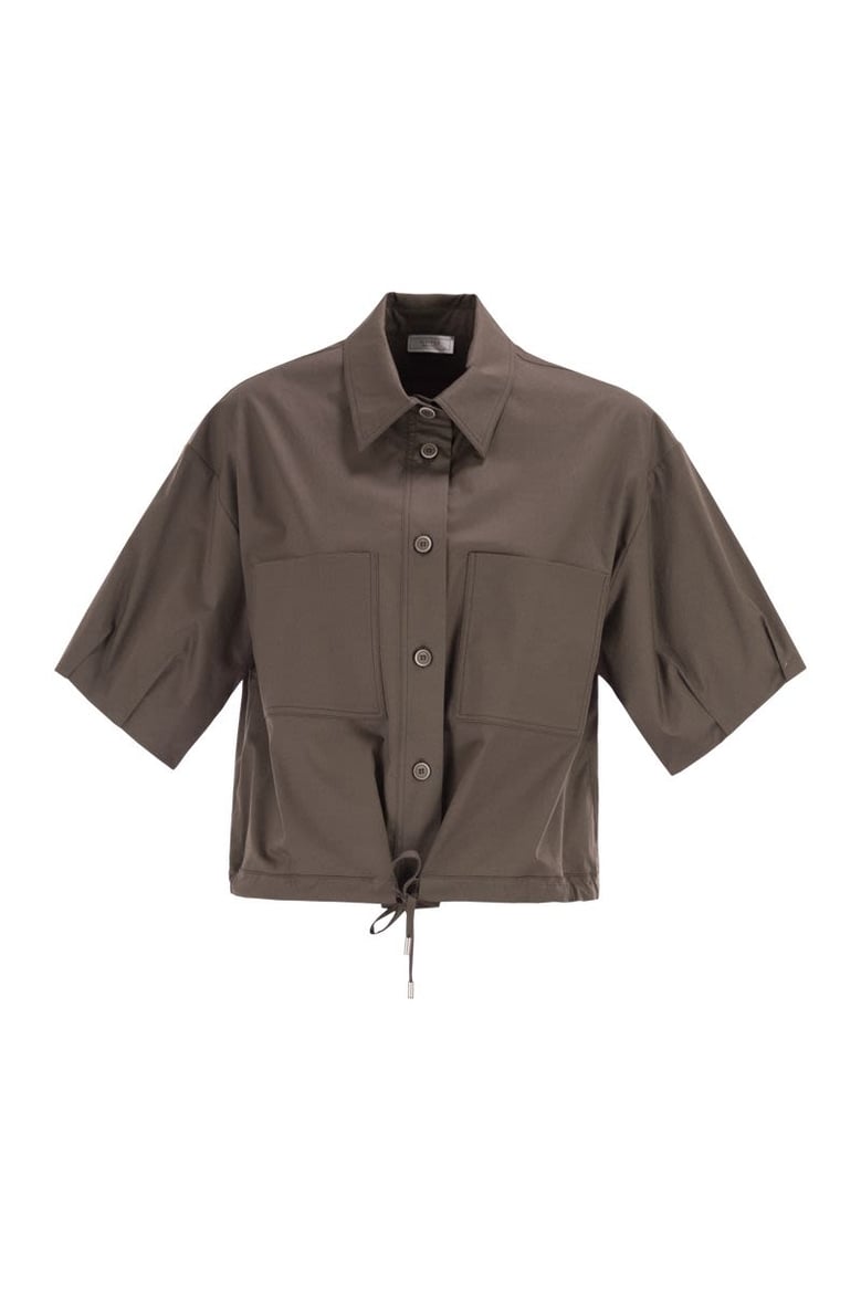 cropped stretch cotton shirt with drawstring by Selfnex