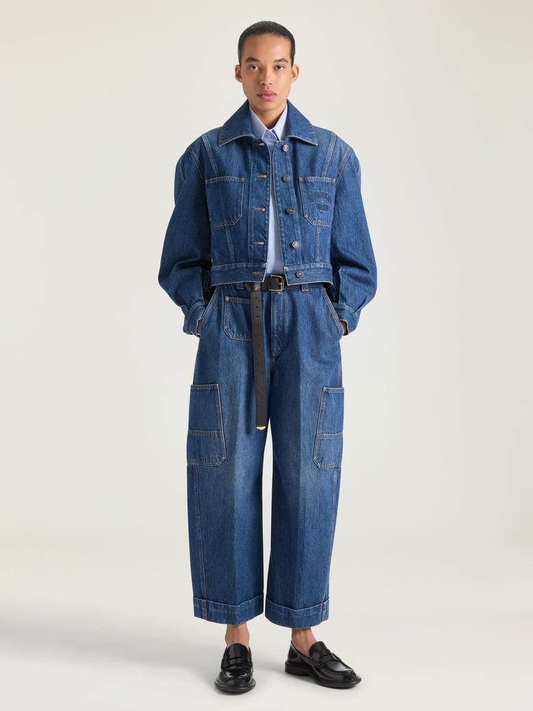 medium blue cropped cocoon cargo jeans by Selfnex