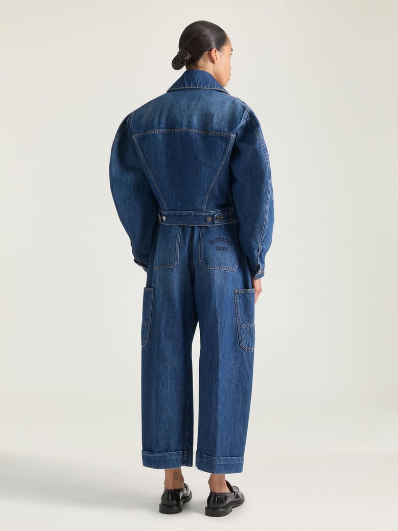 medium blue cropped cocoon cargo jeans by Selfnex