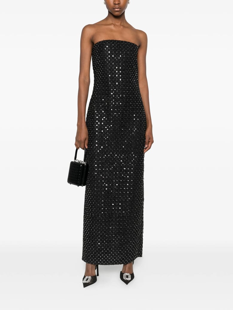 beaded-embellishment maxi dress by Selfnex