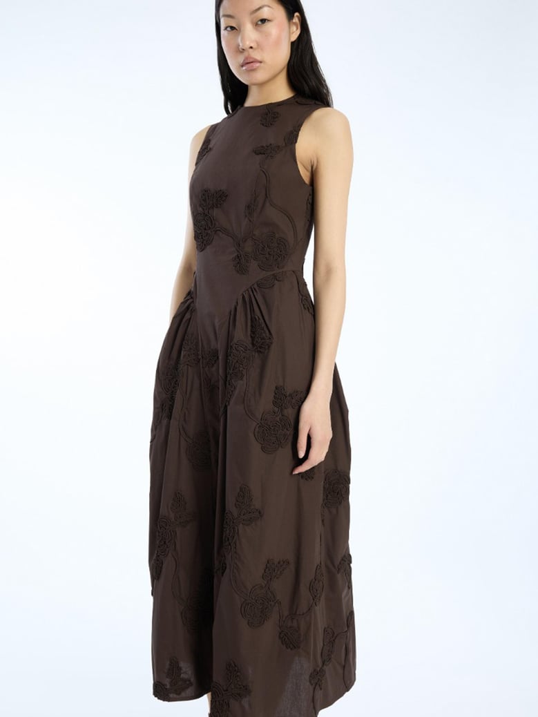 flower-detail midi dress by Selfnex
