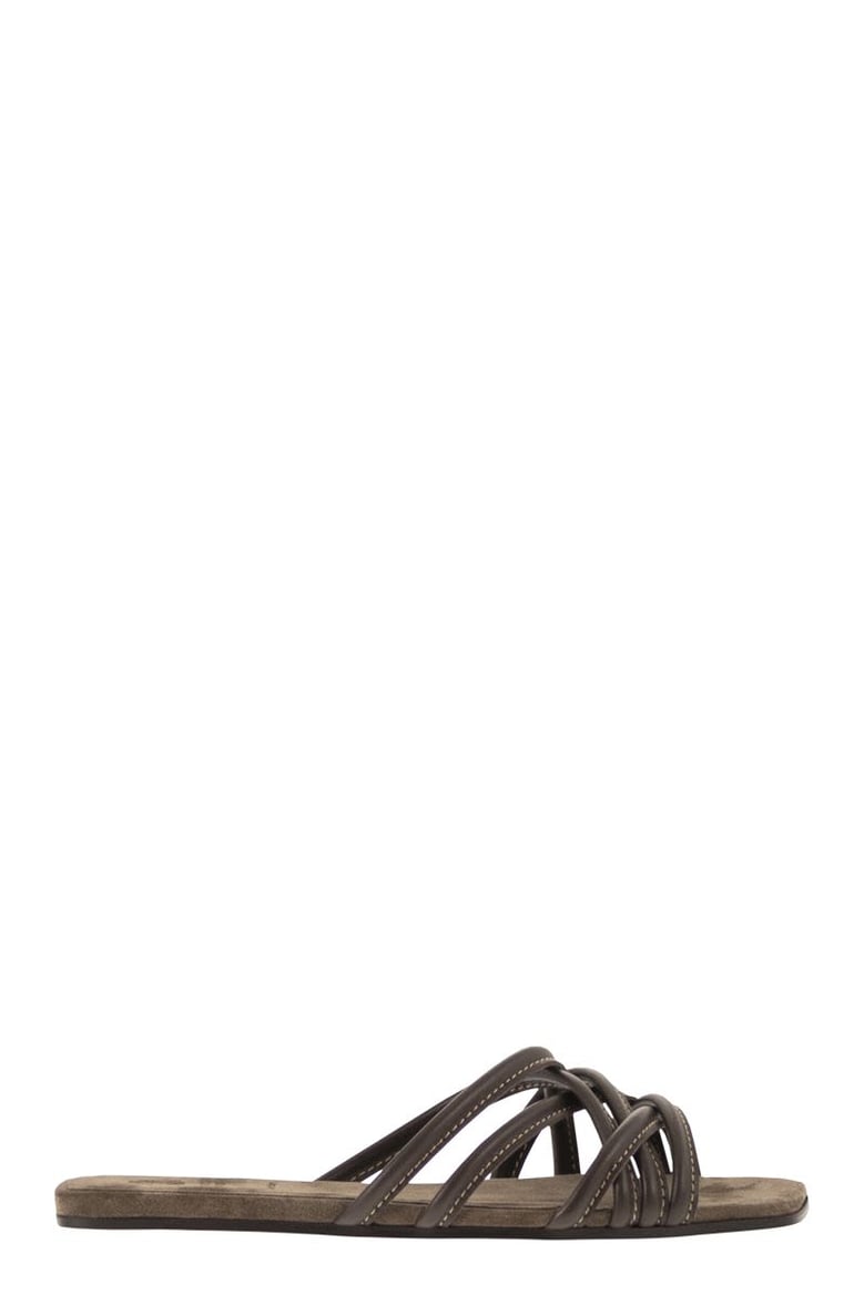 flat leather sandals with criss-cross straps by Selfnex