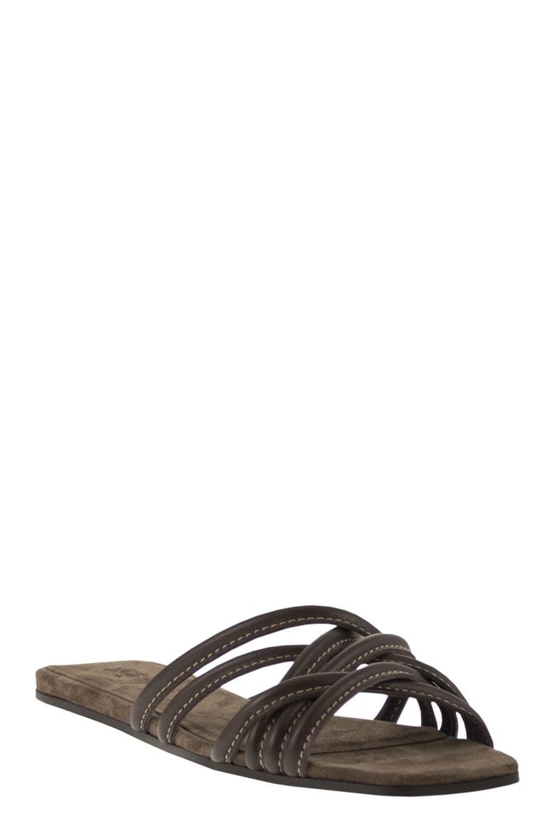 flat leather sandals with criss-cross straps by Selfnex