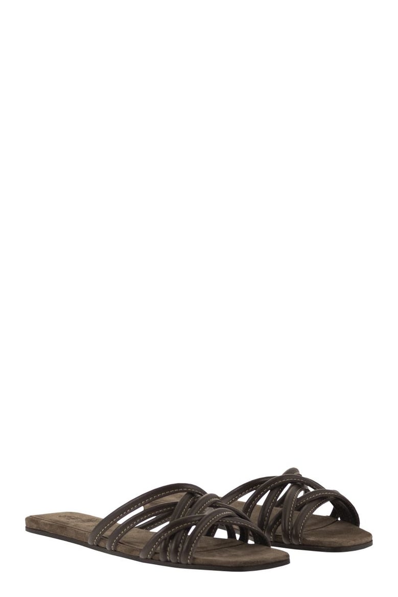 flat leather sandals with criss-cross straps by Selfnex