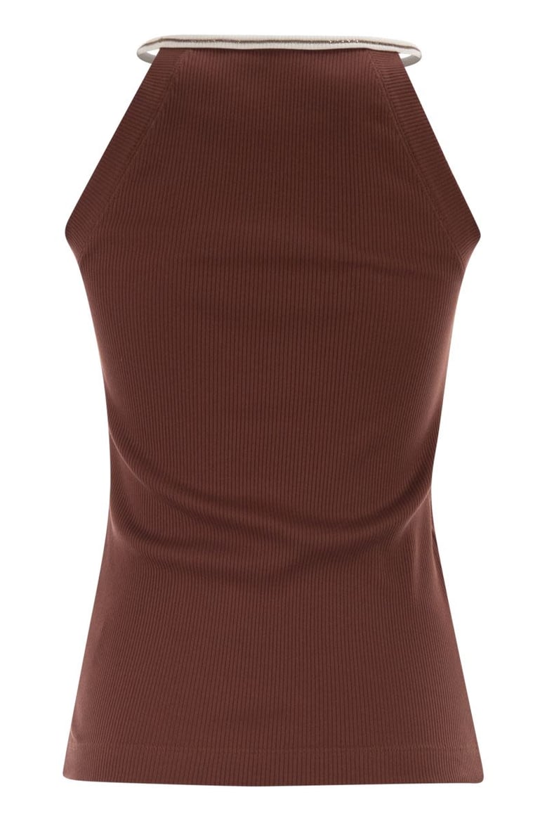 sleeveless ribbed top in stretch cotton with jewel detail by Selfnex