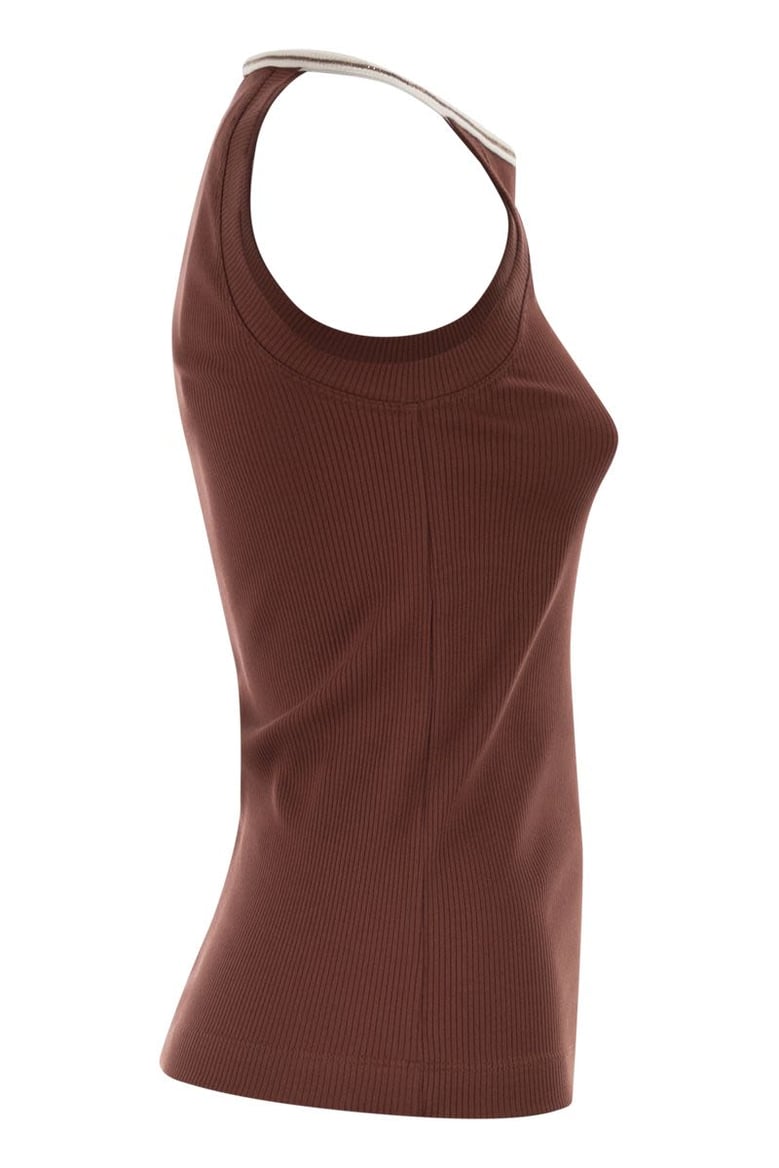 sleeveless ribbed top in stretch cotton with jewel detail by Selfnex