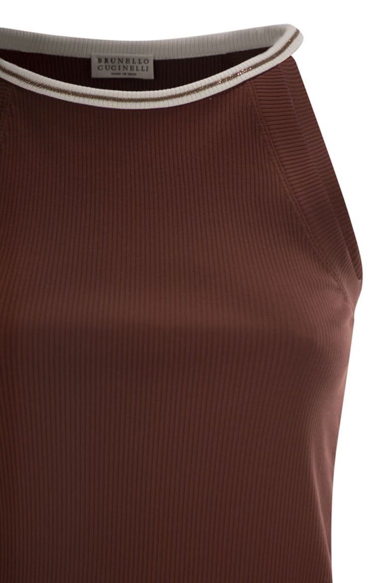 sleeveless ribbed top in stretch cotton with jewel detail by Selfnex