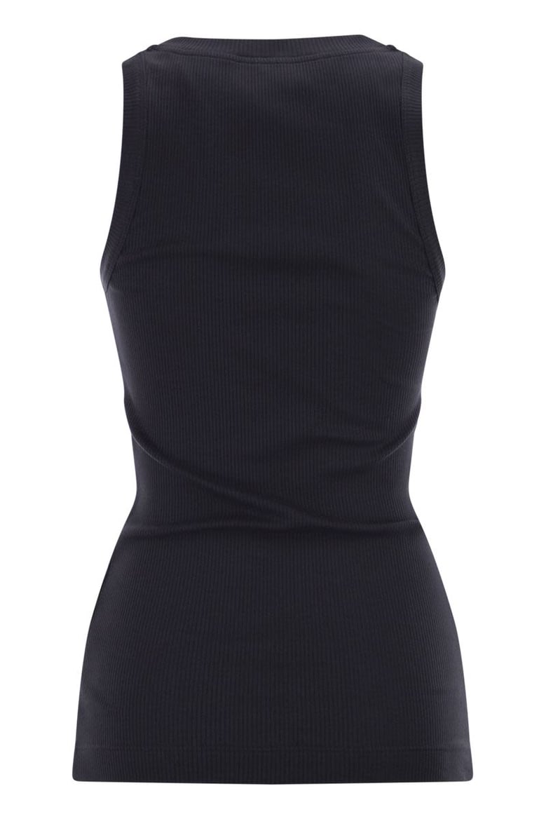 sleeveless ribbed top in stretch cotton with jewelled trim by Selfnex