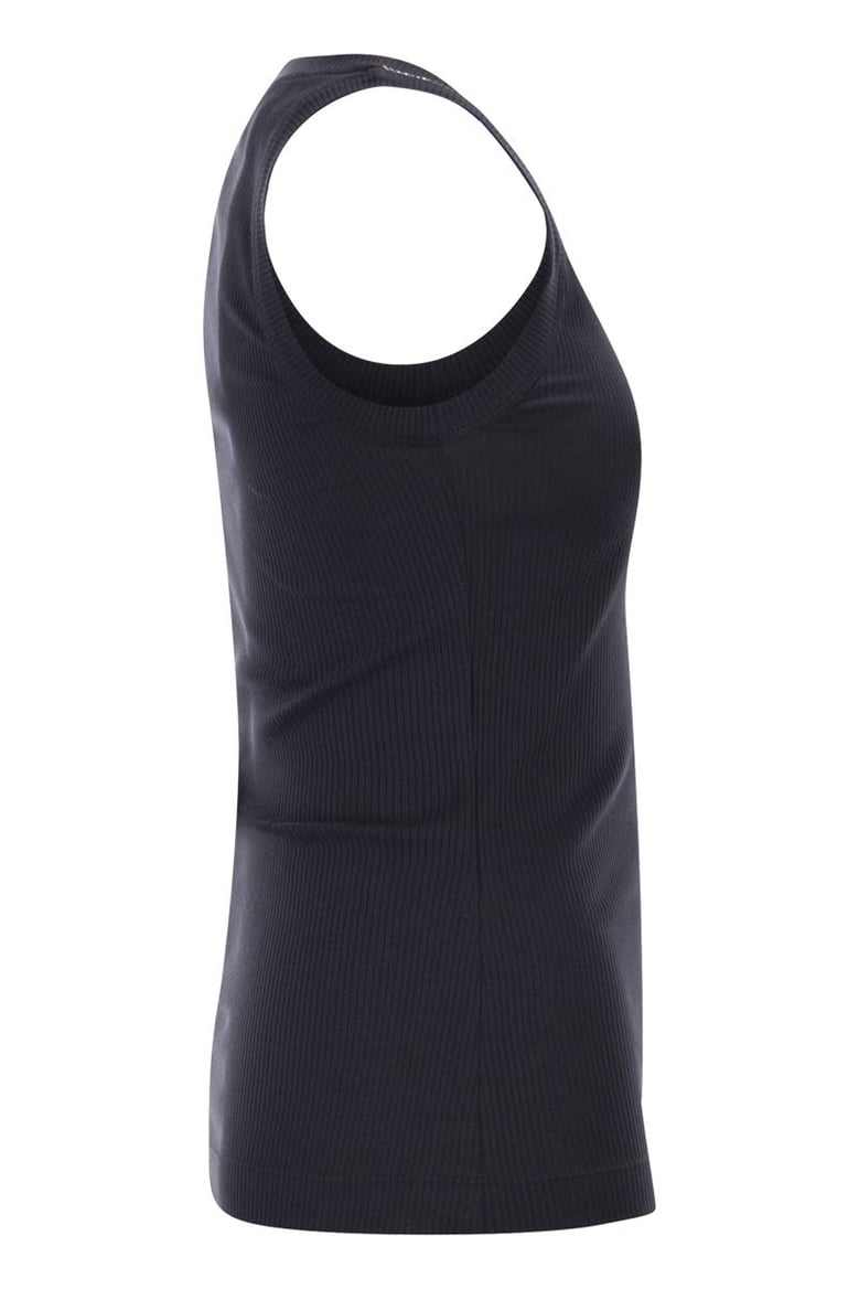 sleeveless ribbed top in stretch cotton with jewelled trim by Selfnex
