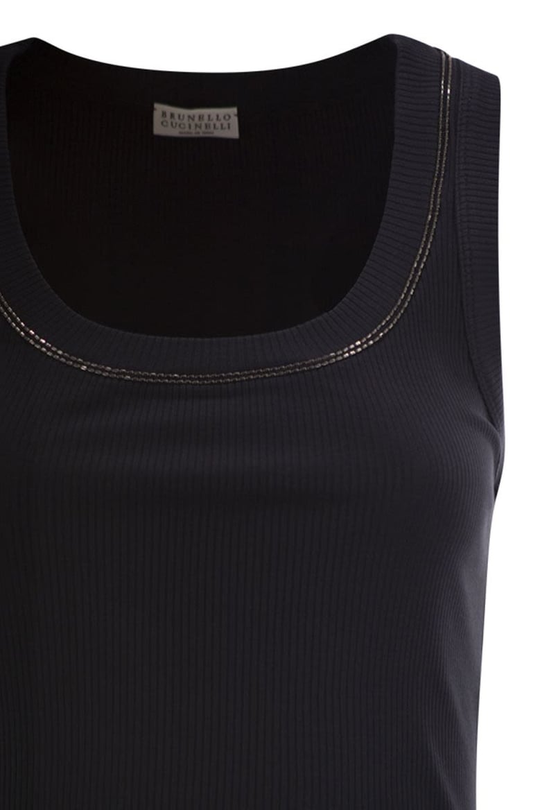 sleeveless ribbed top in stretch cotton with jewelled trim by Selfnex