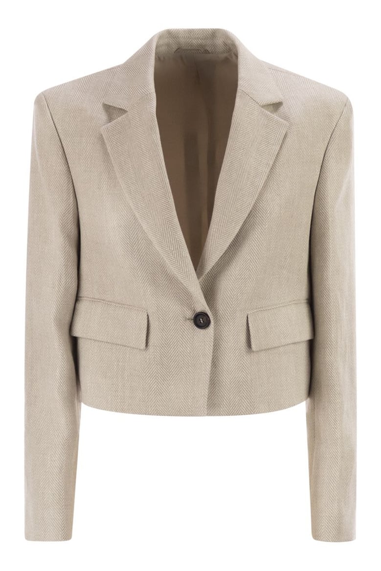 chevron linen and cotton crop jacket with necklace by Selfnex