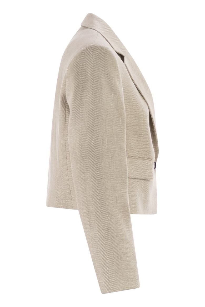 chevron linen and cotton crop jacket with necklace by Selfnex