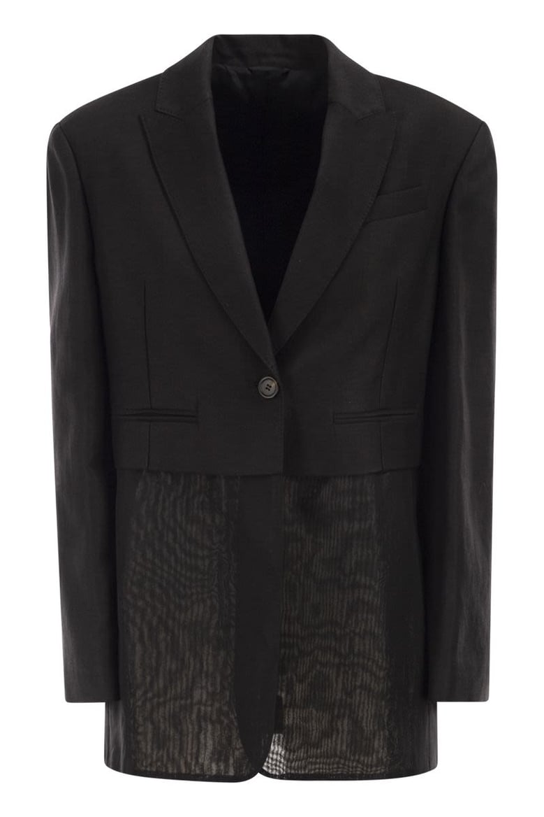 women s single-breasted viscose and linen jacket with transparent insert by Selfnex
