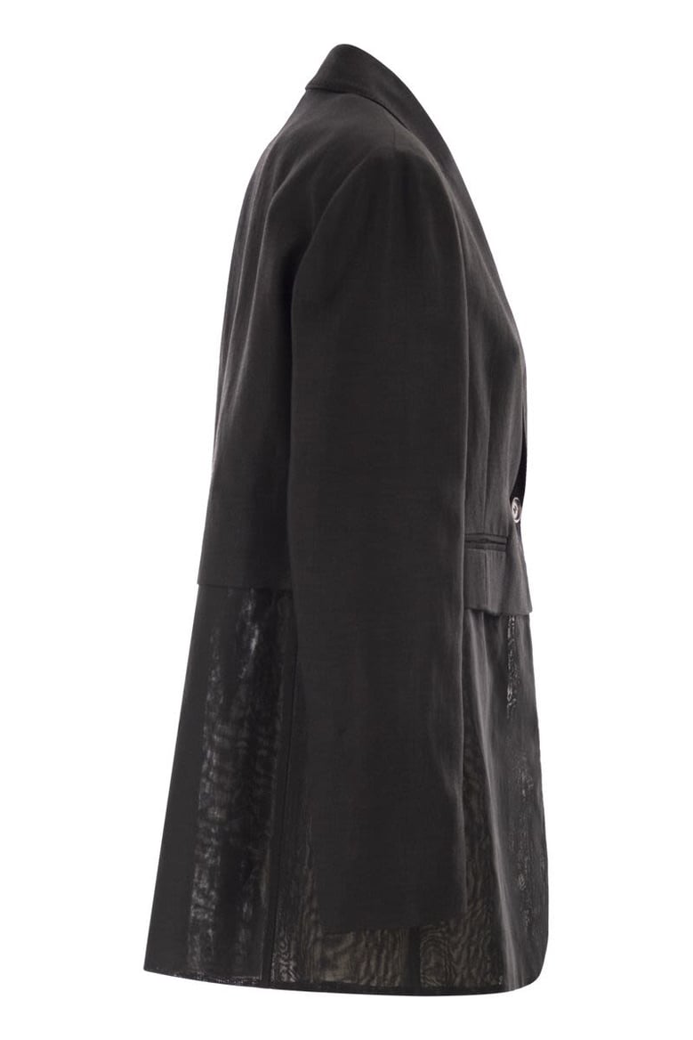 women s single-breasted viscose and linen jacket with transparent insert by Selfnex