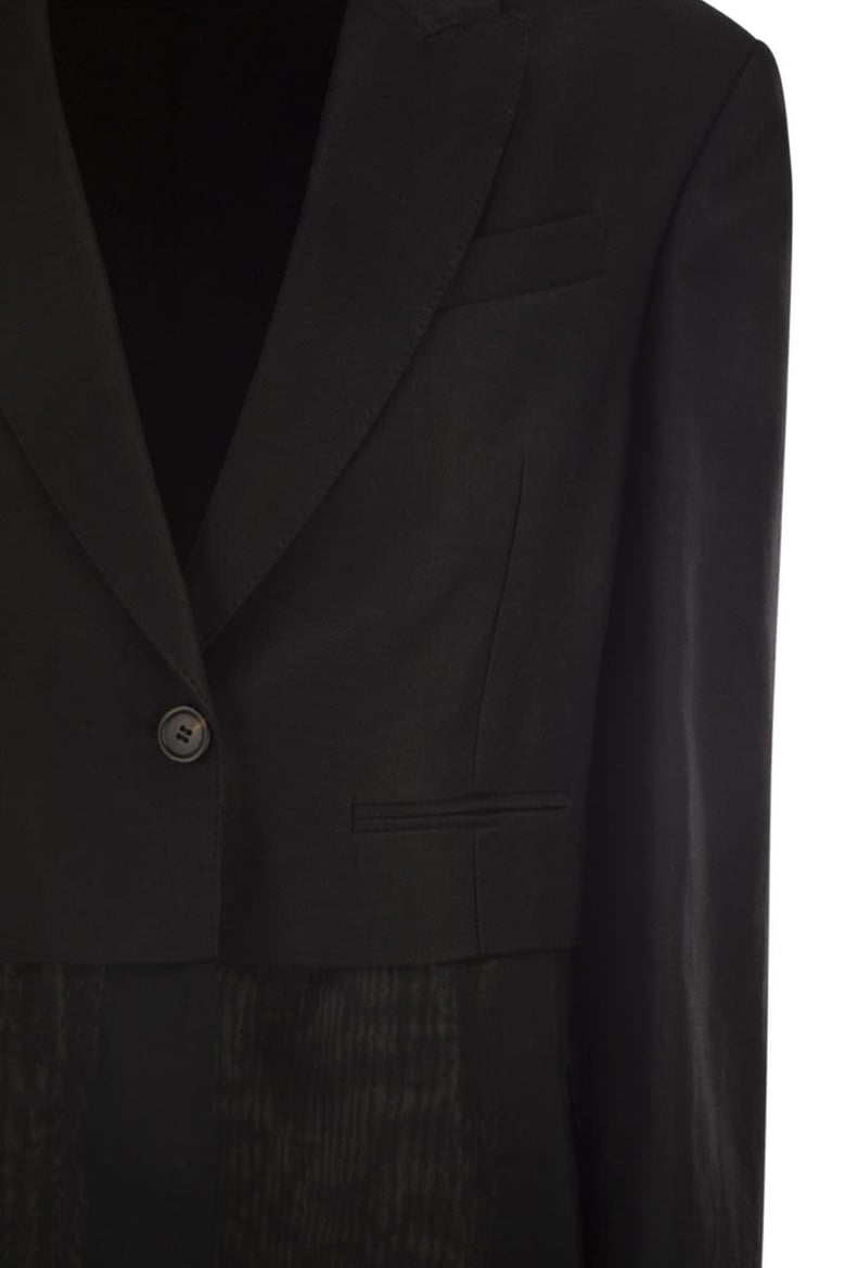 women s single-breasted viscose and linen jacket with transparent insert by Selfnex