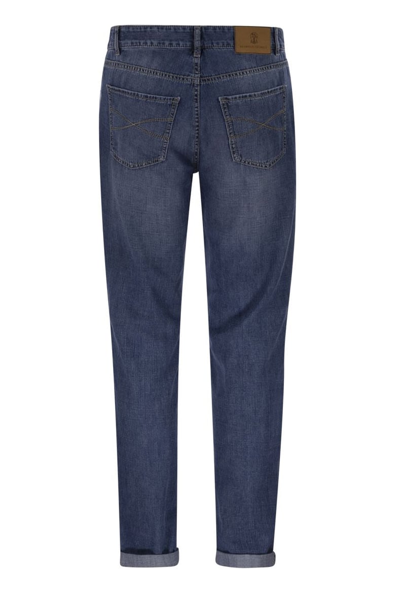 traditional fit five-pocket trousers in denim by Selfnex