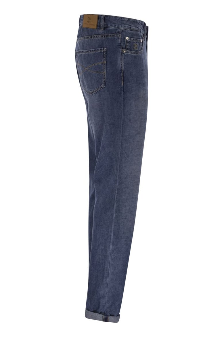 traditional fit five-pocket trousers in denim by Selfnex