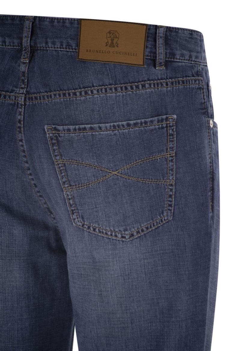 traditional fit five-pocket trousers in denim by Selfnex