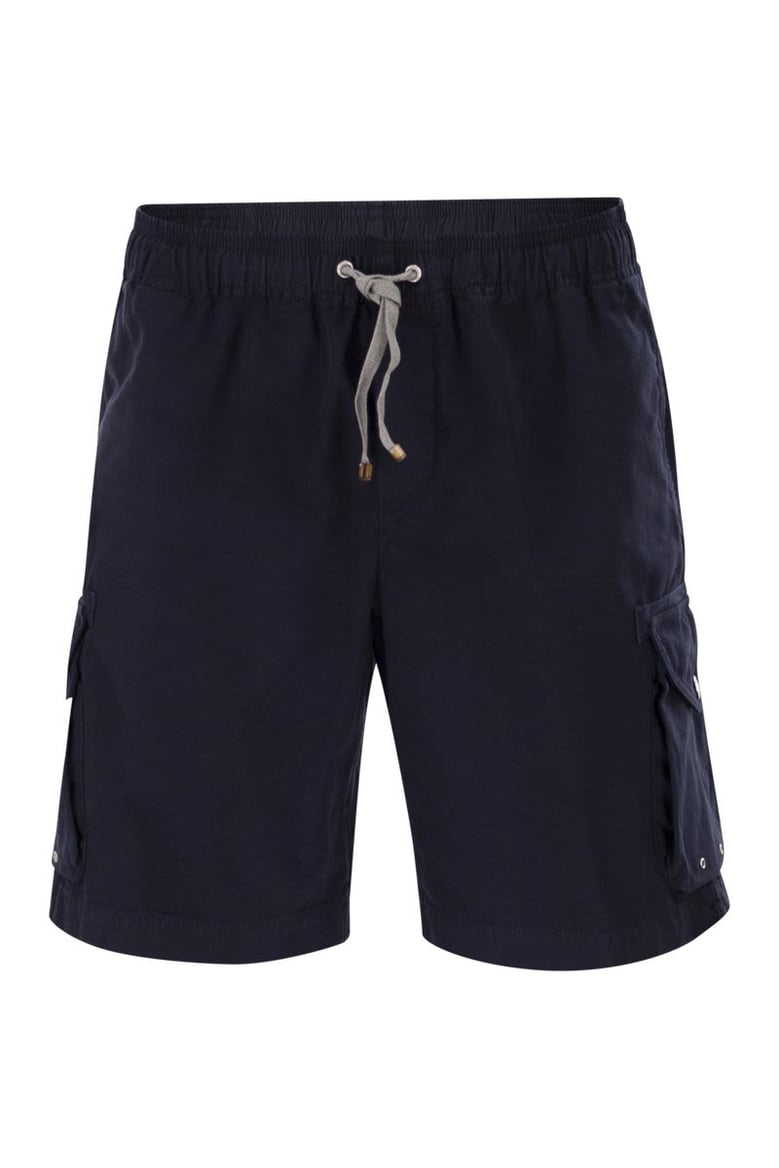 bermuda shorts in garment-dyed cotton gabardine with drawstring and double darts by Selfnex