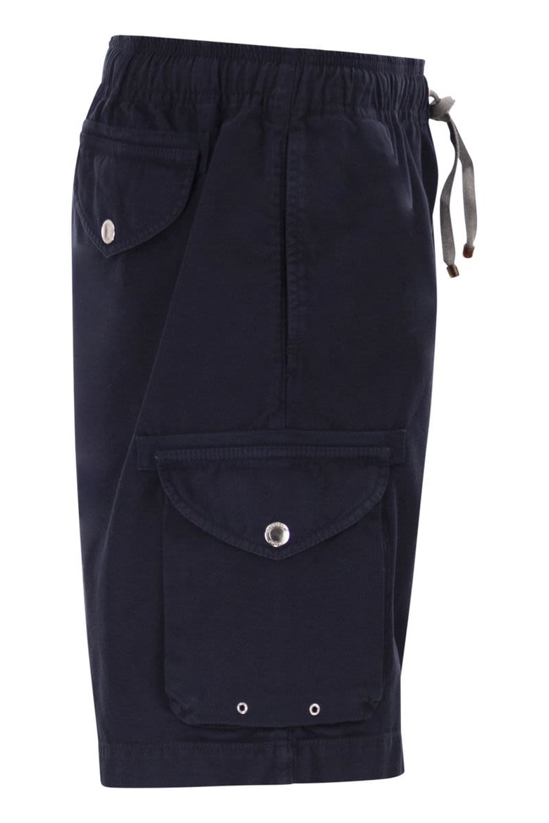 bermuda shorts in garment-dyed cotton gabardine with drawstring and double darts by Selfnex